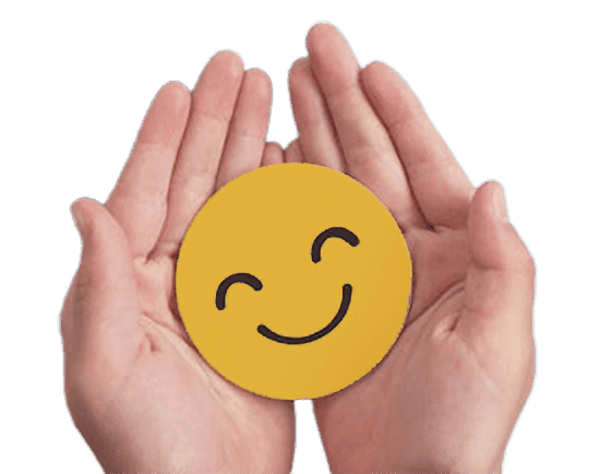 Zwei Hände halten eine Smiley Karte
